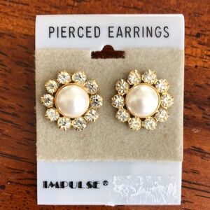 Vintage Estate IMPULSE Gold, Pearl and Crystal Earrings